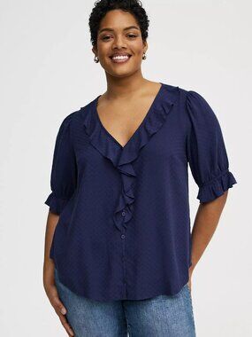Torrid  Ruffle Trim Blouse - Peacoat Blue Color - Size 2 - 2X 18/20
